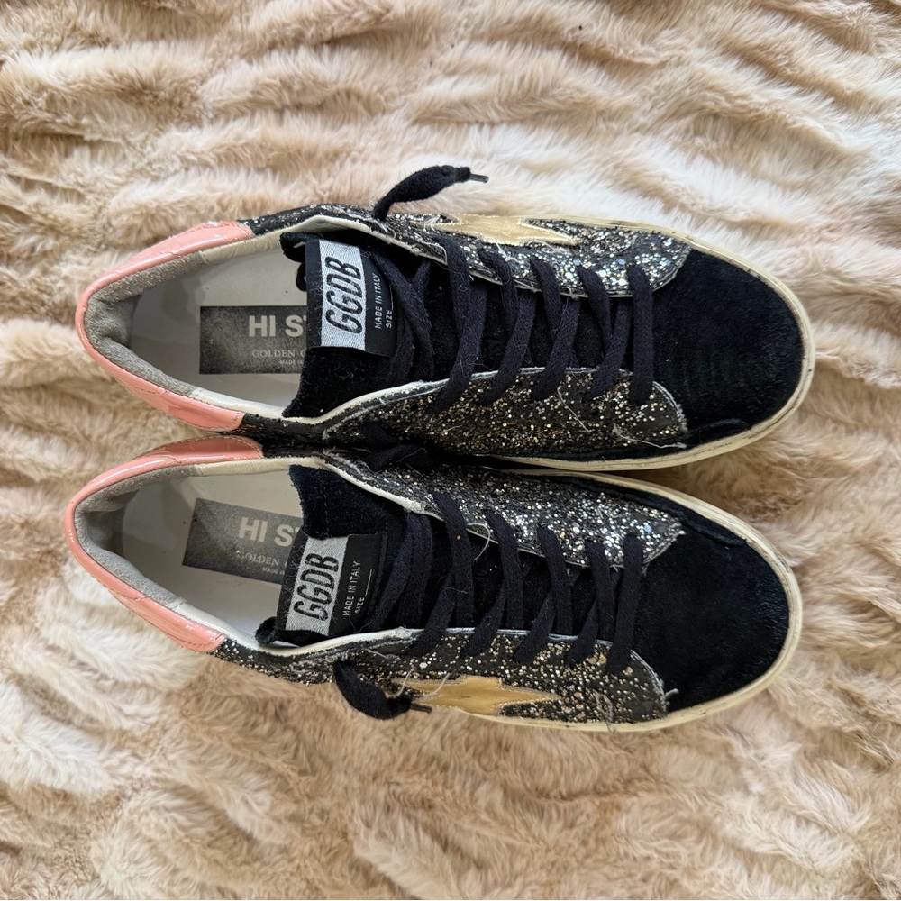 Golden Goose Black and Pink Glitter Athletic Shoes - Picture 7 of 12
